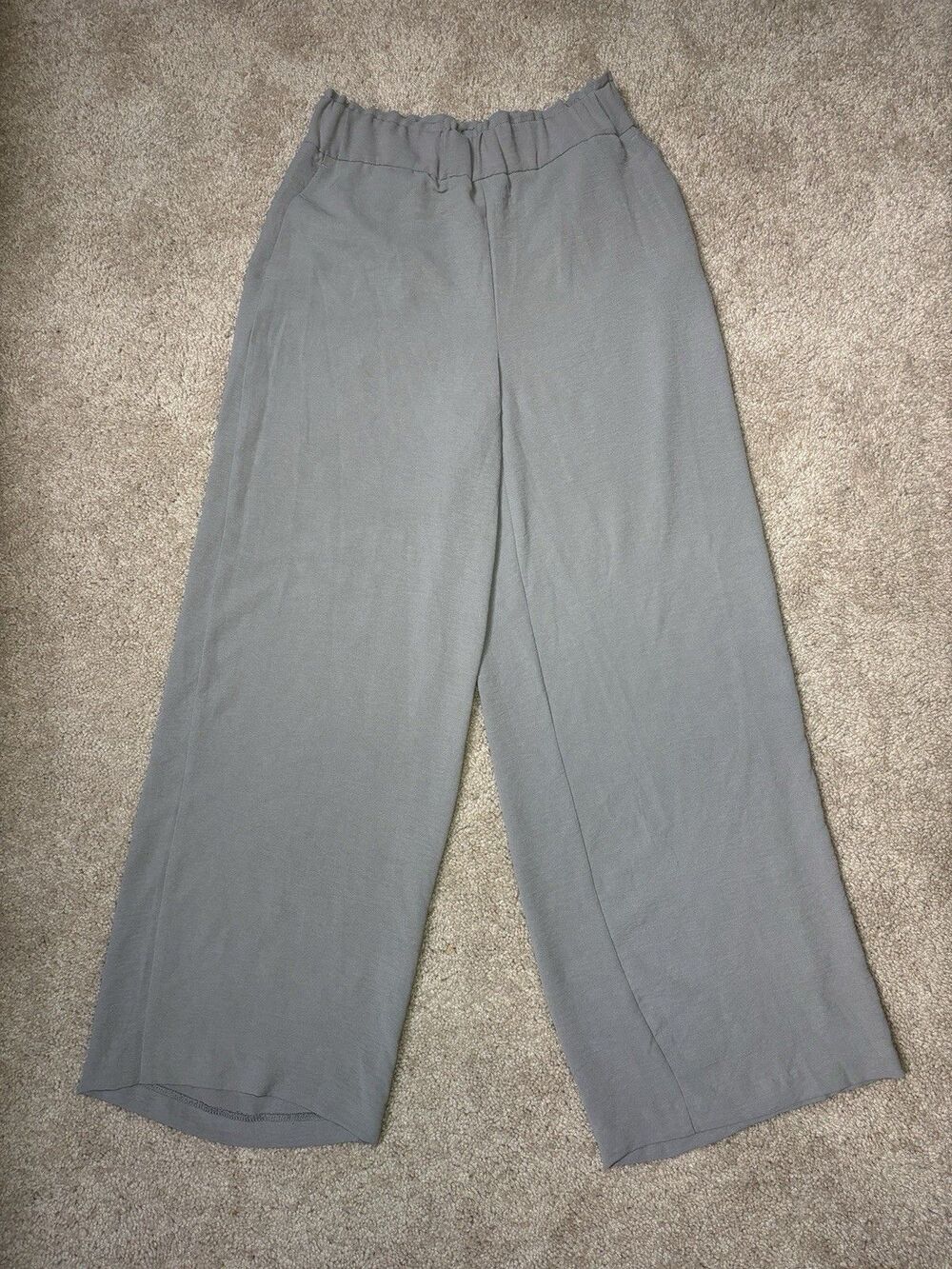 Hilary Radley High-Rise Wide-Leg Flowy Pants Elastic Waist Women's S Grey